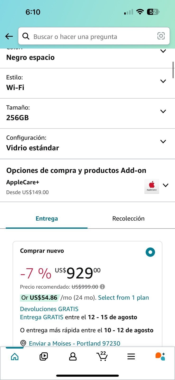iPad Pro de 11 inch 256 G 5Y25