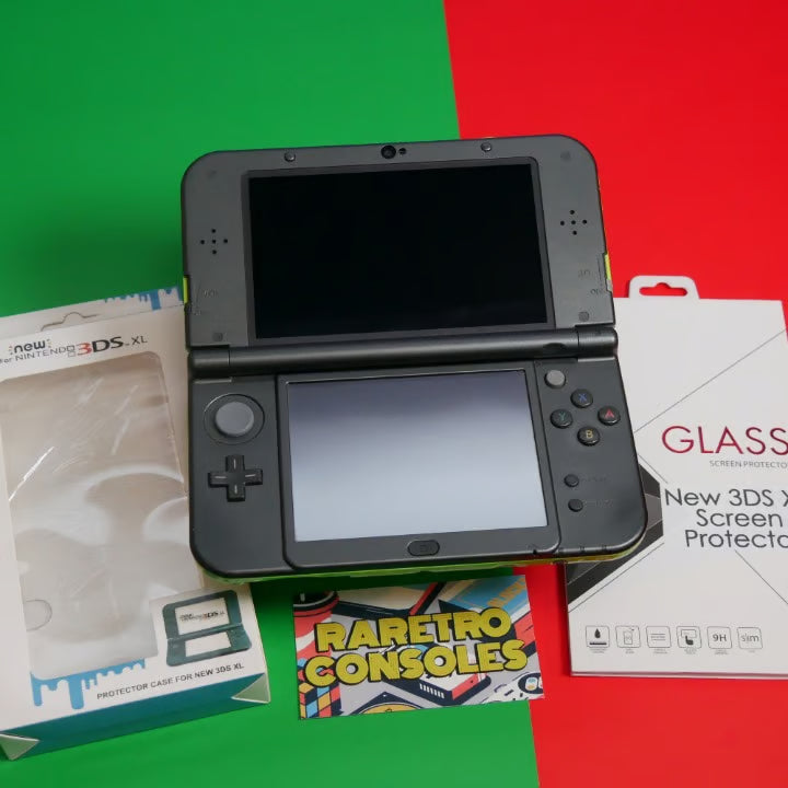 DUAL IPS New Nintendo 3DS XL in Lime Green W/ 32GB, charger, stylus & 60+ games