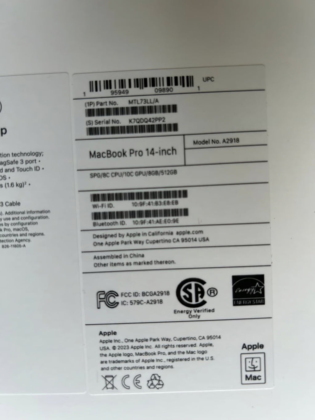 Apple 2023 14"" MacBook Pro Laptop M3 Pro 6S81