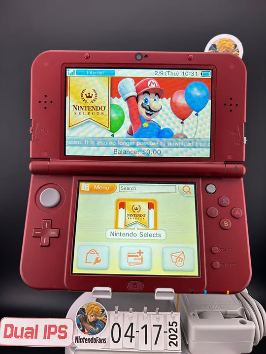 Dual IPS/ New 3DS XL Red w 128GB SD Card/Near Mint/ 1583/ US Seller