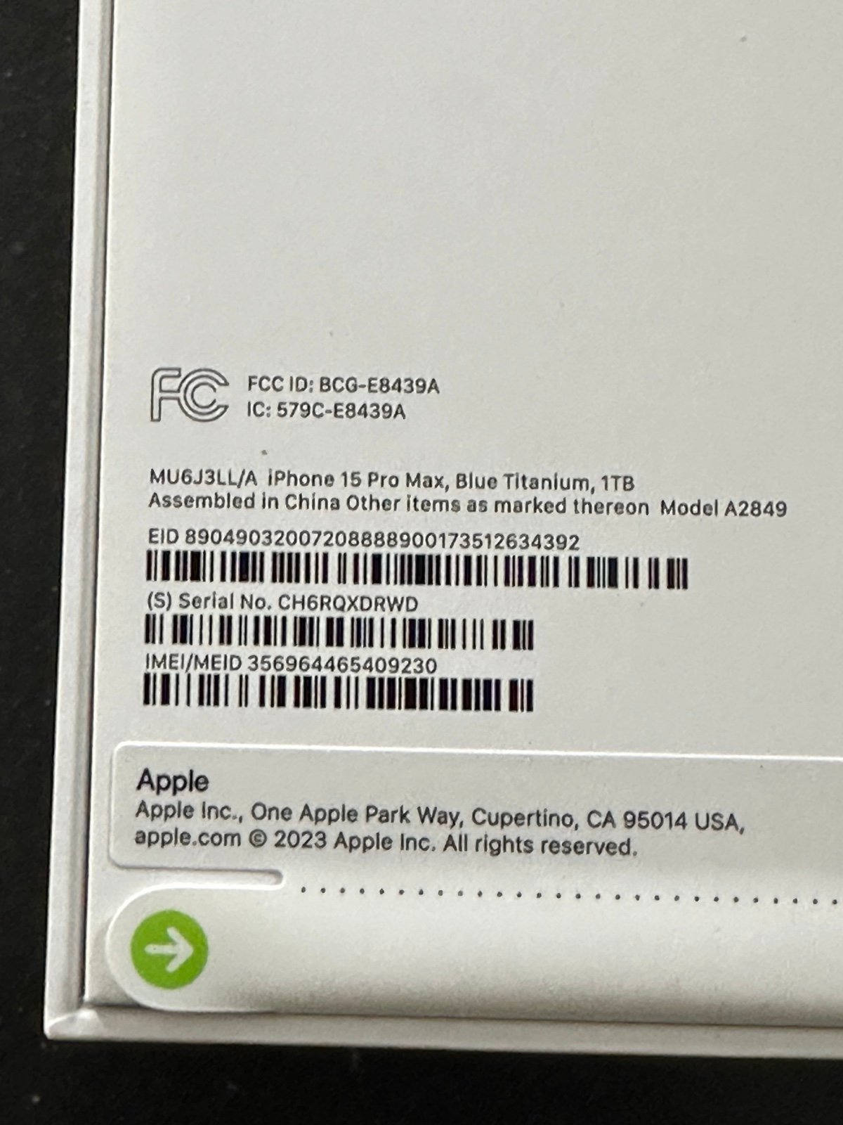 APPLE IPHONE 15 PRO MAX ****( 1 TB ) ***** BLUE TITANIUM ATT NEW SEALED 3J97