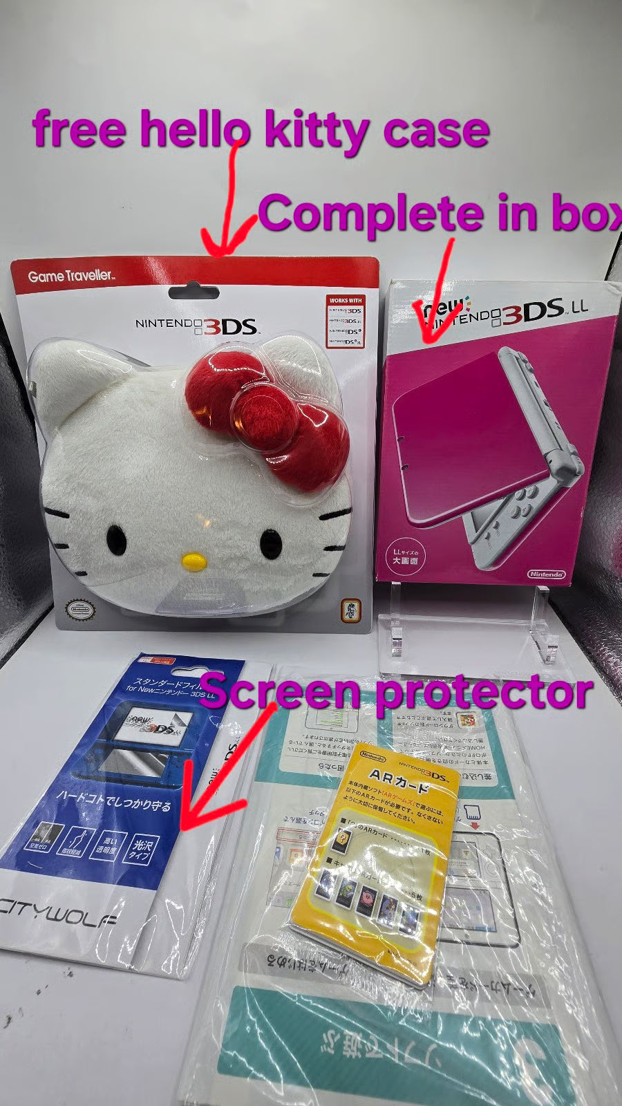 In box New Nintendo 3DS XL Pink /Games, , 128GB SD