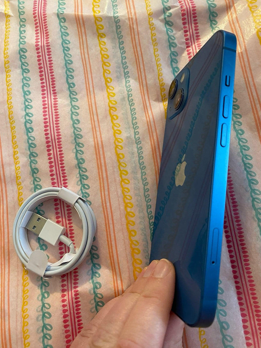 Unlocked Apple iPhone 13 Blue with lightning charger cord 3V36