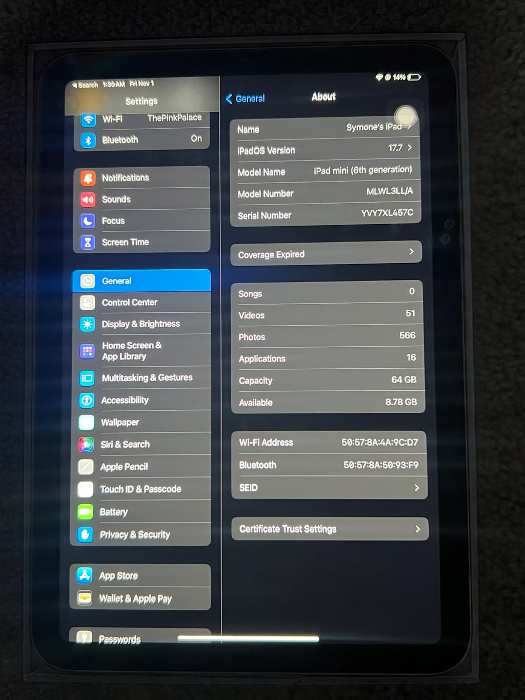 Apple iPad Mini 6th Generation 64 GB in Pink 8T73