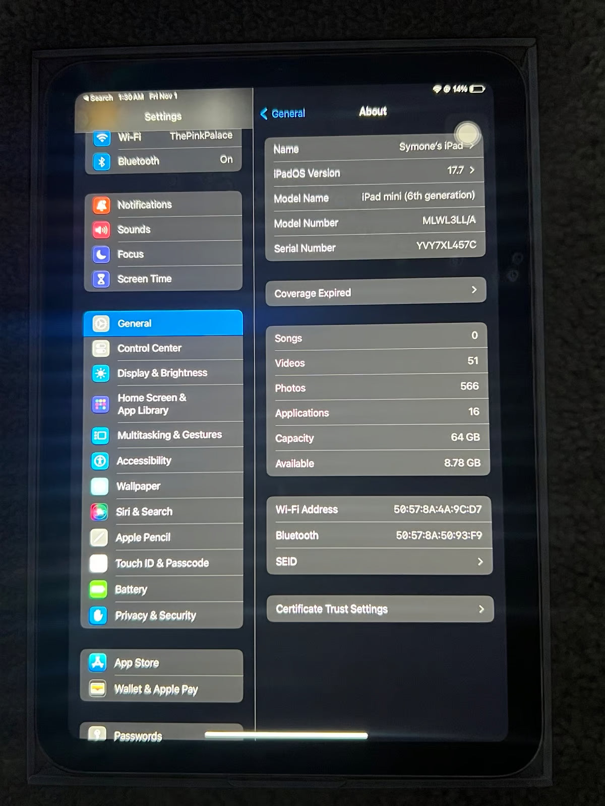 Apple iPad Mini 6th Generation 64 GB in Pink 8T73