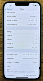 iPhone 13 128GB Unlocked w/ Charger & Original Box 5T99