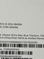 APPLE IPHONE 15 PRO MAX ****( 1 TB ) ***** BLUE TITANIUM ATT NEW SEALED 3J97