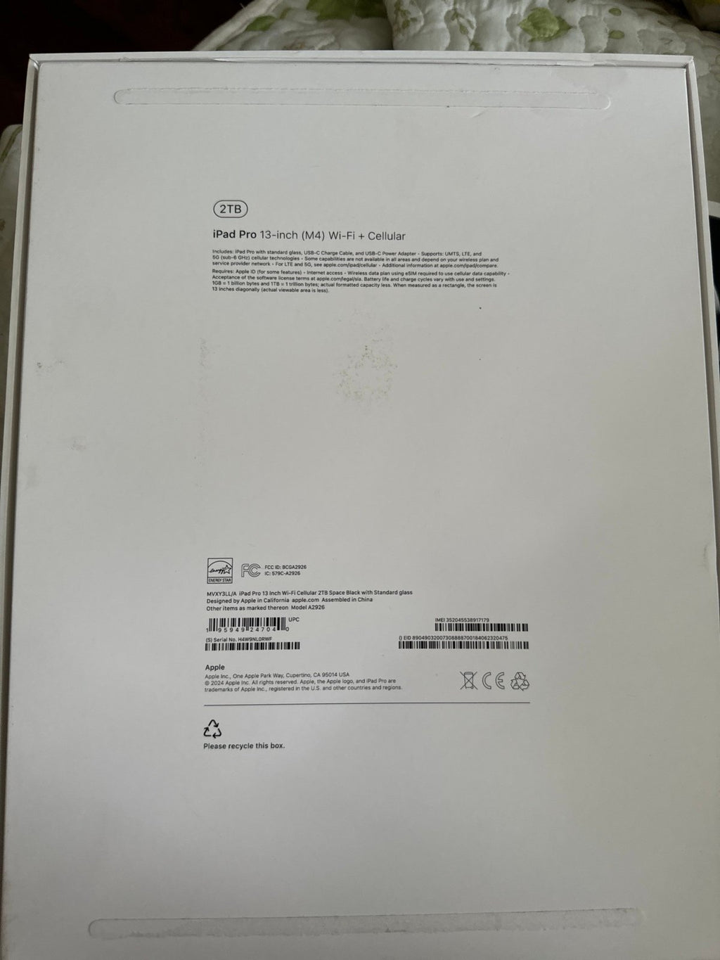 2024 Apple IPad Pro 13�?inch (M4) WiFi + Cellular 2TB ATT 1N27