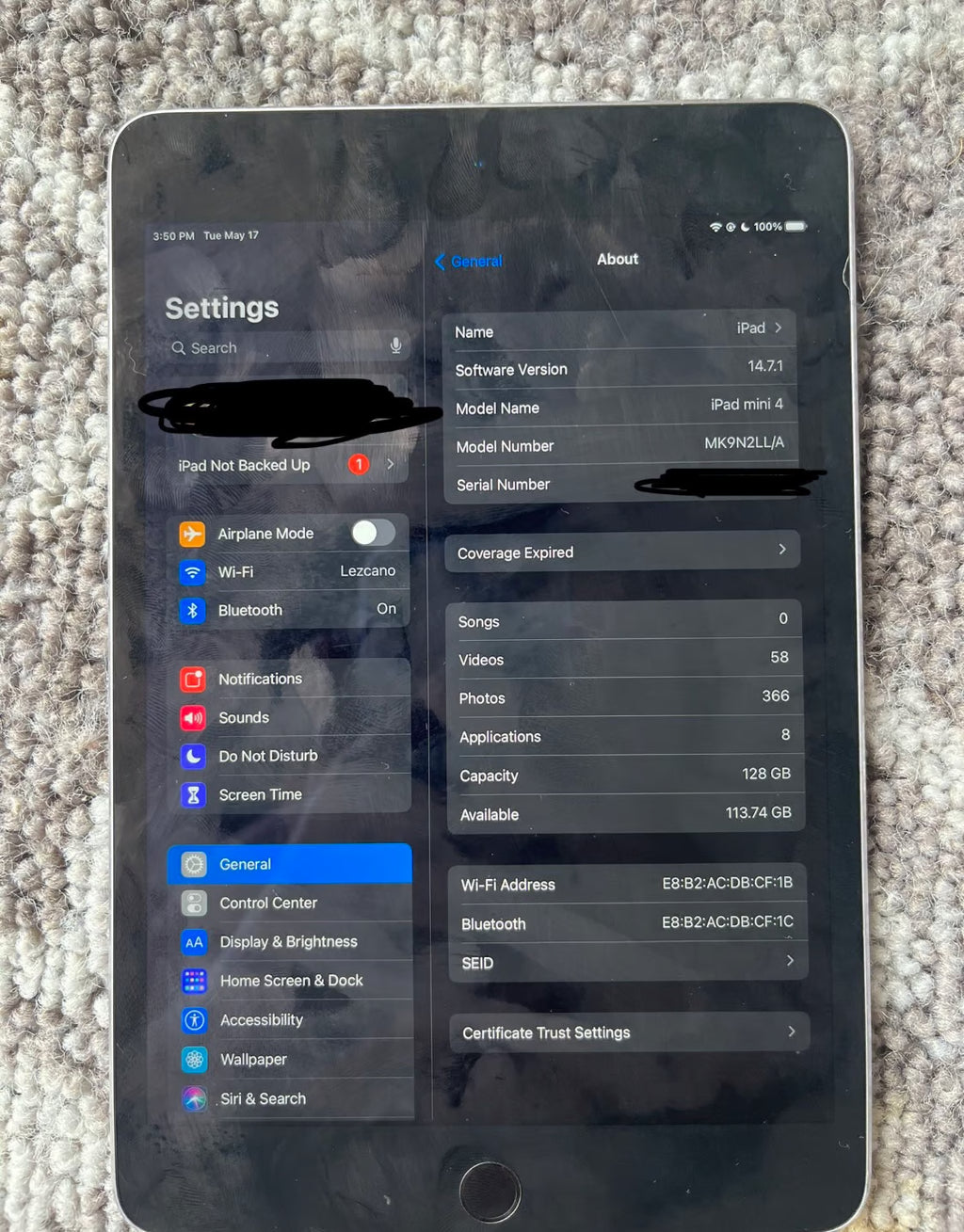 Apple iPad Mini 4th Generation 128 GB 3S87