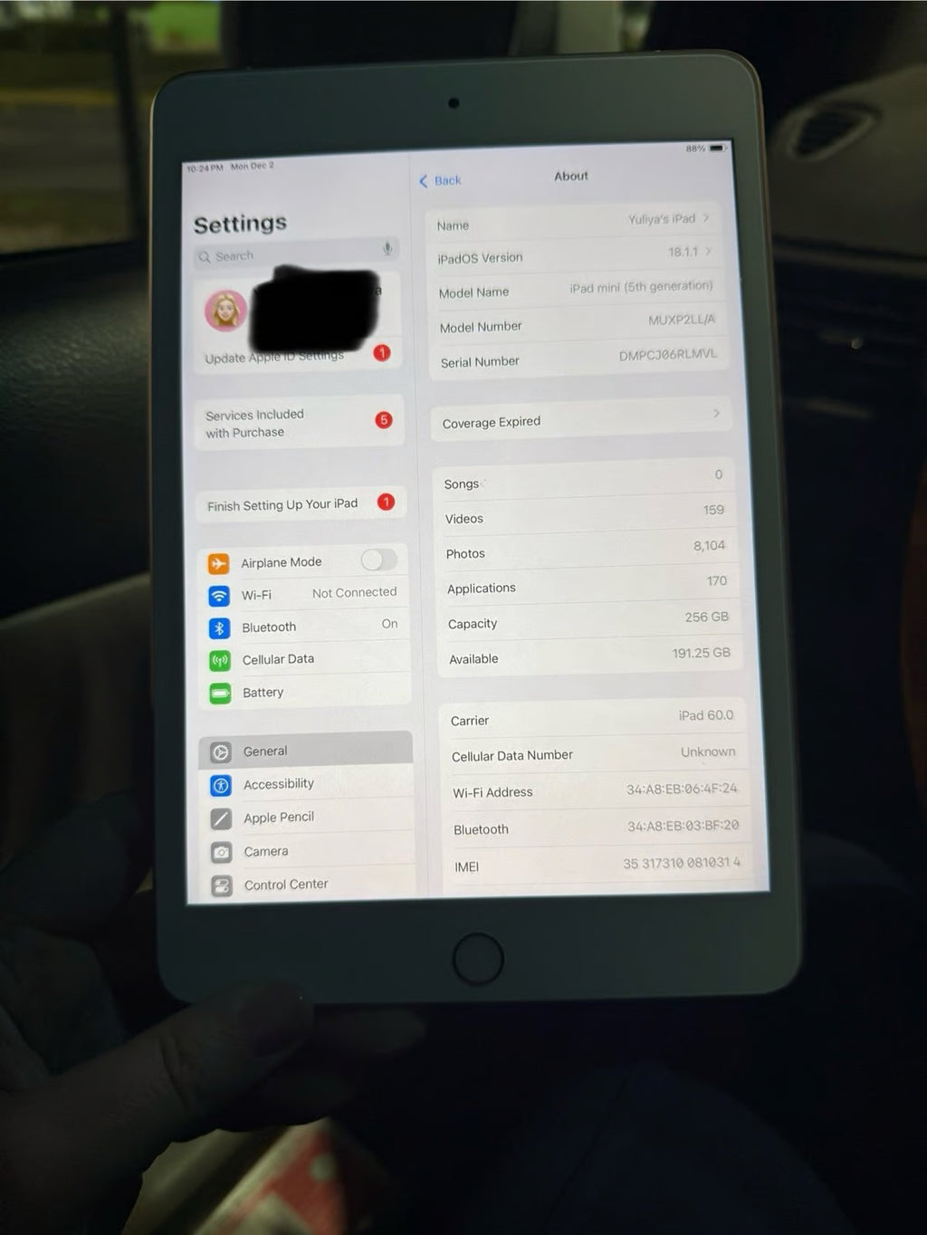 Apple IPad mini 5th gen 256gb cellular WiFi 7C55