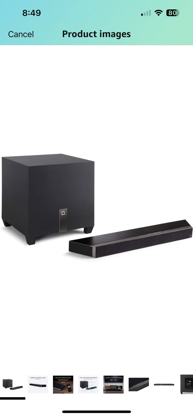 Definitive Technology Studio 3D Mini Sound Bar with 6 Speakers and an 8" Wireles