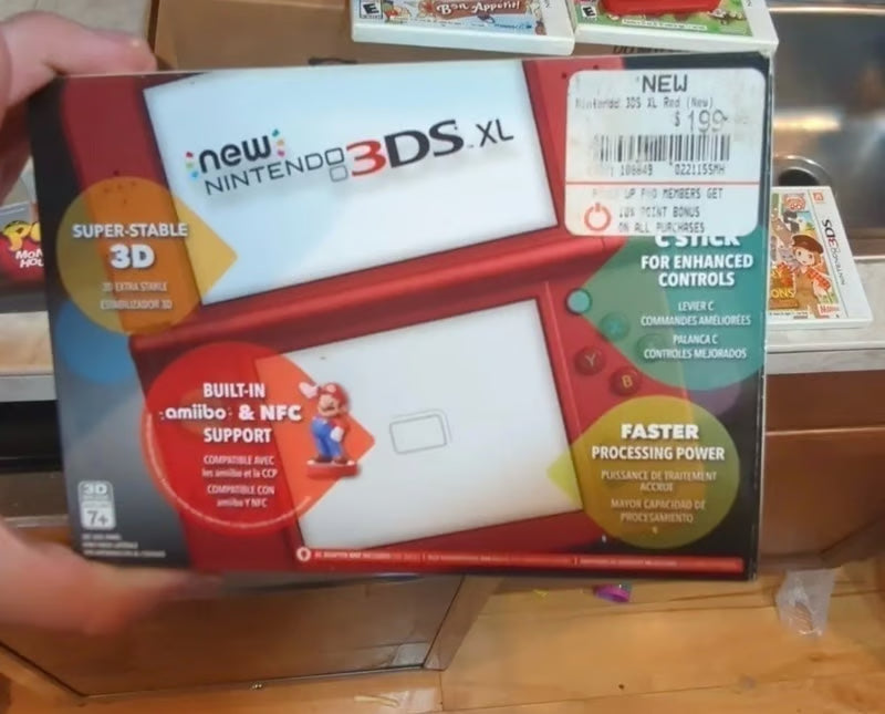 Nintendo NEW 3DS XL in Red COMPLETE IN BOX with Zelda Skin in CLEAR CASE