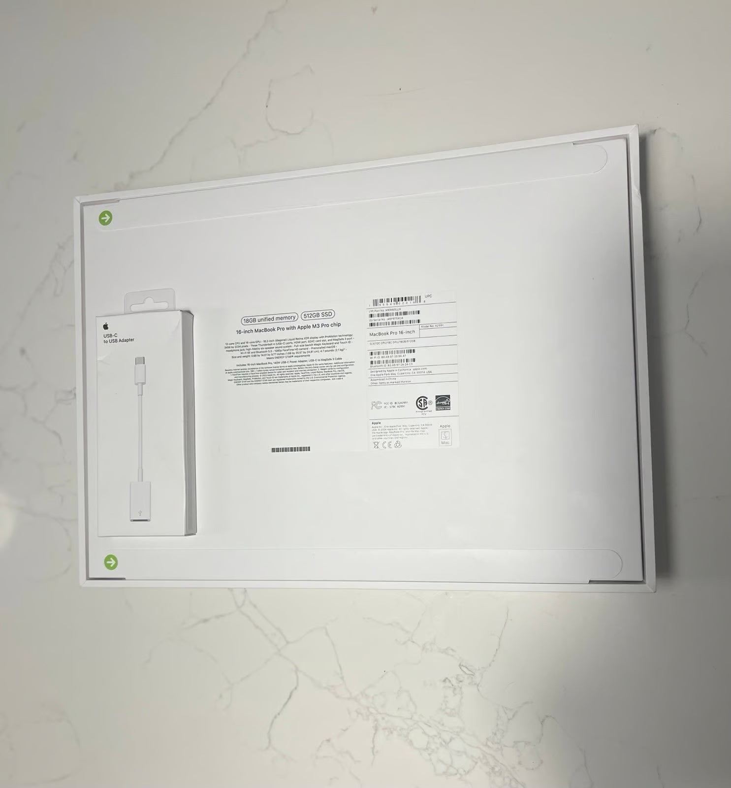 (Unopened) 16-inch MacBook Pro with Apple M3 Pro Chip + USB-C to USB adapter 9Y81