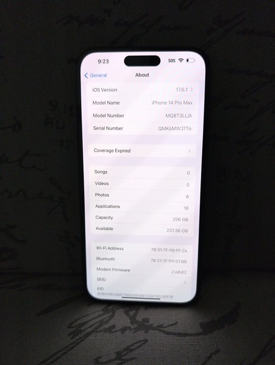 iPhone 14 Pro Max 256 GB Space Gray (Unlocked) ((SHIPS FAST!!!) 7S91