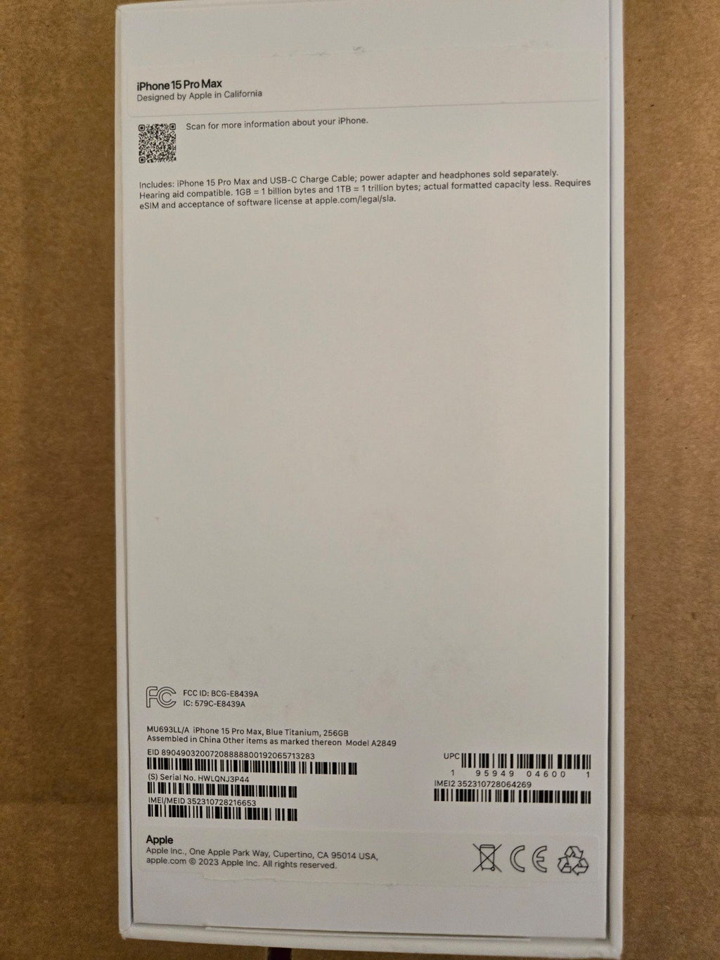 IPHONE 15 Pro Max 256GB Verizon carrier Locked Open Box 6Y19