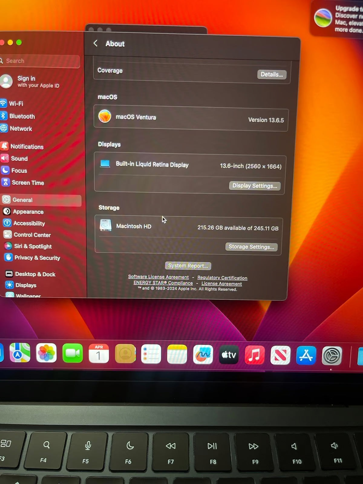 Apple Macbook Air 13.6"" 2022 M2 Chip 8GB RAM 256GB SSD Midnight 6M52