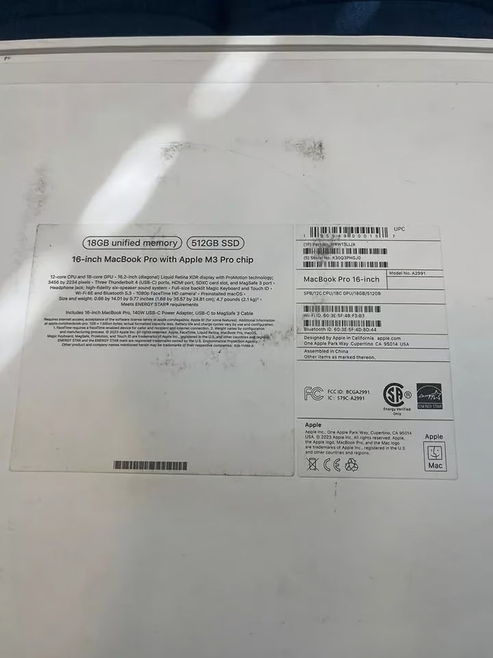 MacBook Pro 16"" M3 Pro 18C GPU 4.0GHz 18GB RAM 512GB SSD A2991 MINT 9N36
