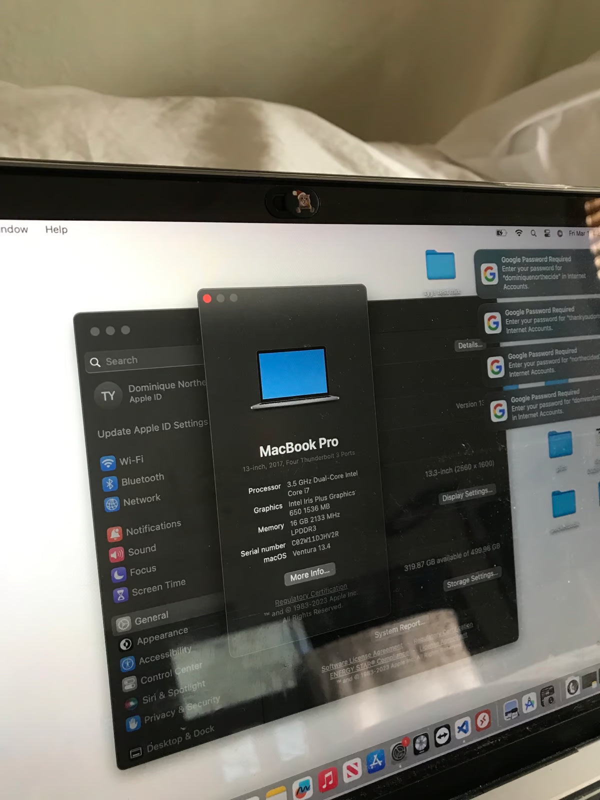 Apple MacBook Pro 2017 500gb SSD 16GB ram 8D37