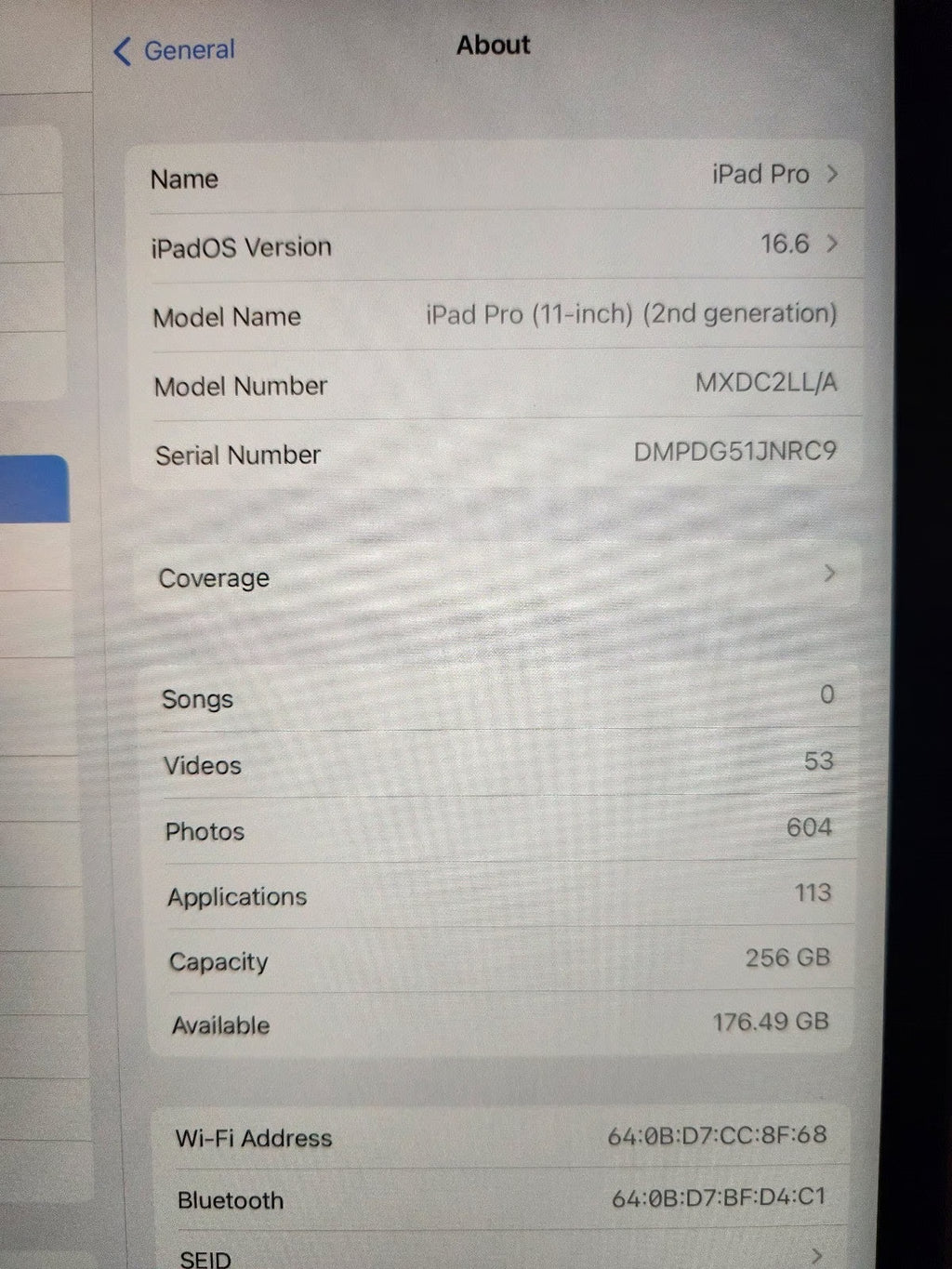 iPad Pro 11 inch 2nd Generation 256 GB Space Gray 2C72