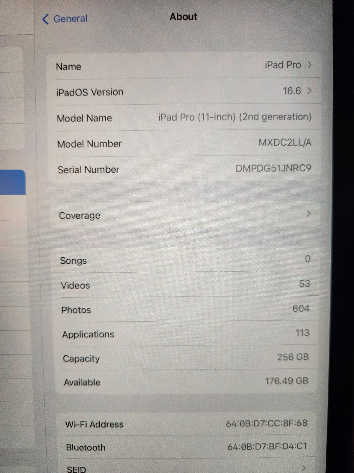 iPad Pro 11 inch 2nd Generation 256 GB Space Gray 2C72