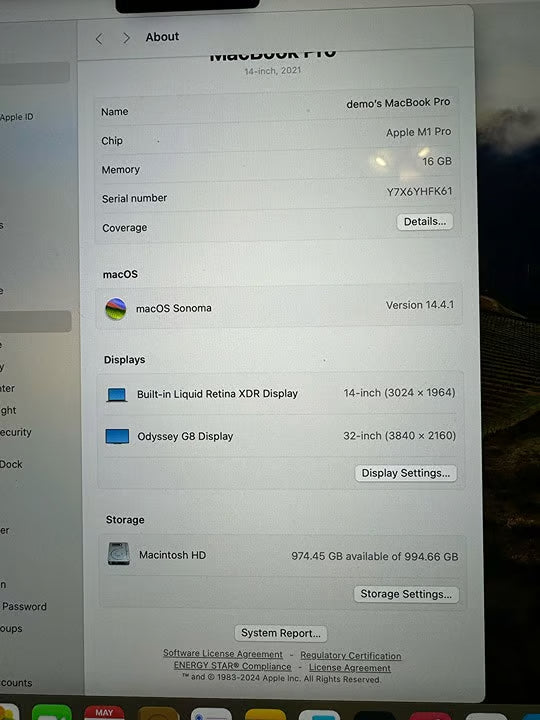 14"" Apple M1 Pro Macbook Pro 1TB SSD 16GB Ram Excellent Condition 2H17