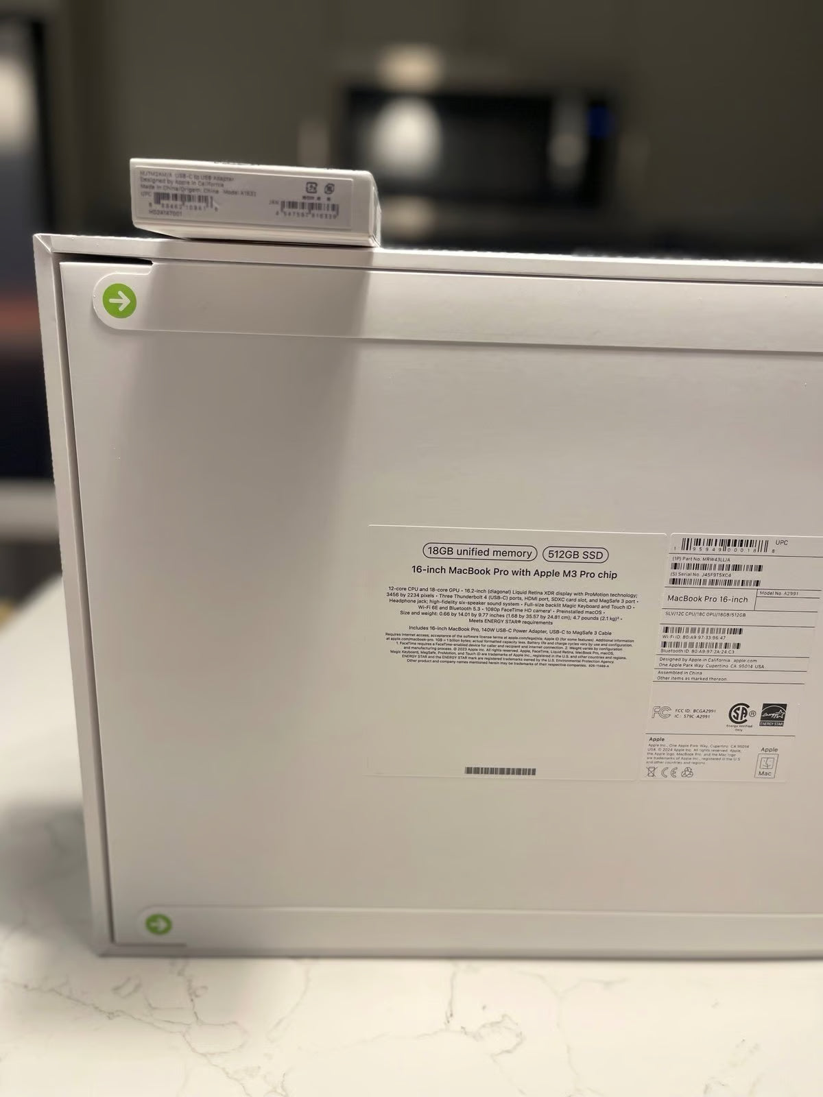 (Unopened) 16-inch MacBook Pro with Apple M3 Pro Chip + USB-C to USB adapter 9Y81