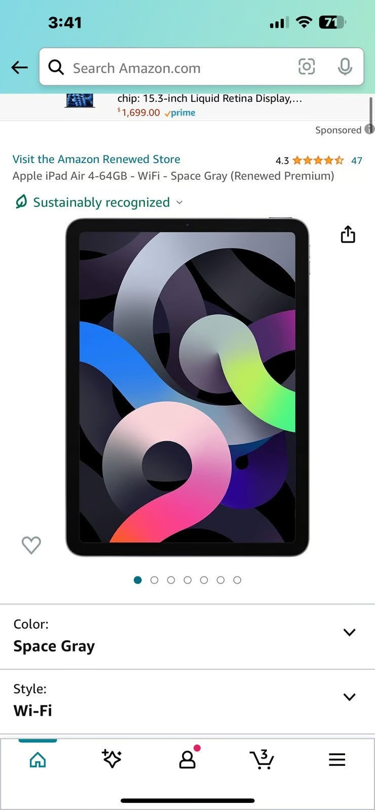 iPad Air 4TH Generation 64 GB WiFi 2Y26