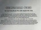 MacBook Pro M2  1TB SSD 24GB Memory 13""Laptop Latest Model- Space Gray 2D13