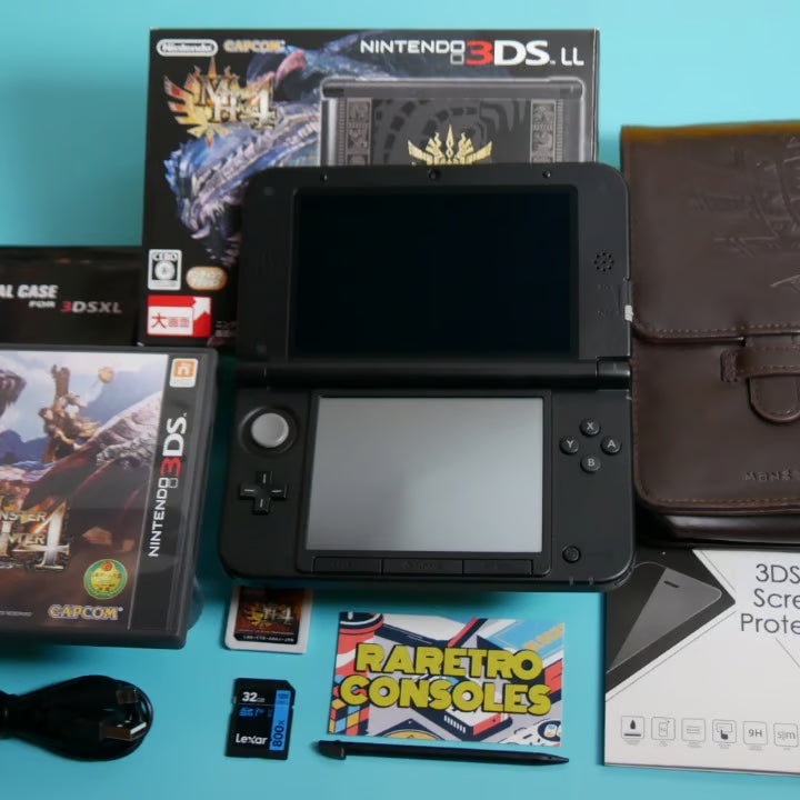Nintendo 3DS XL Monster Hunter 4 Limited Edition W/ 32GB, Box, Charger & Games!