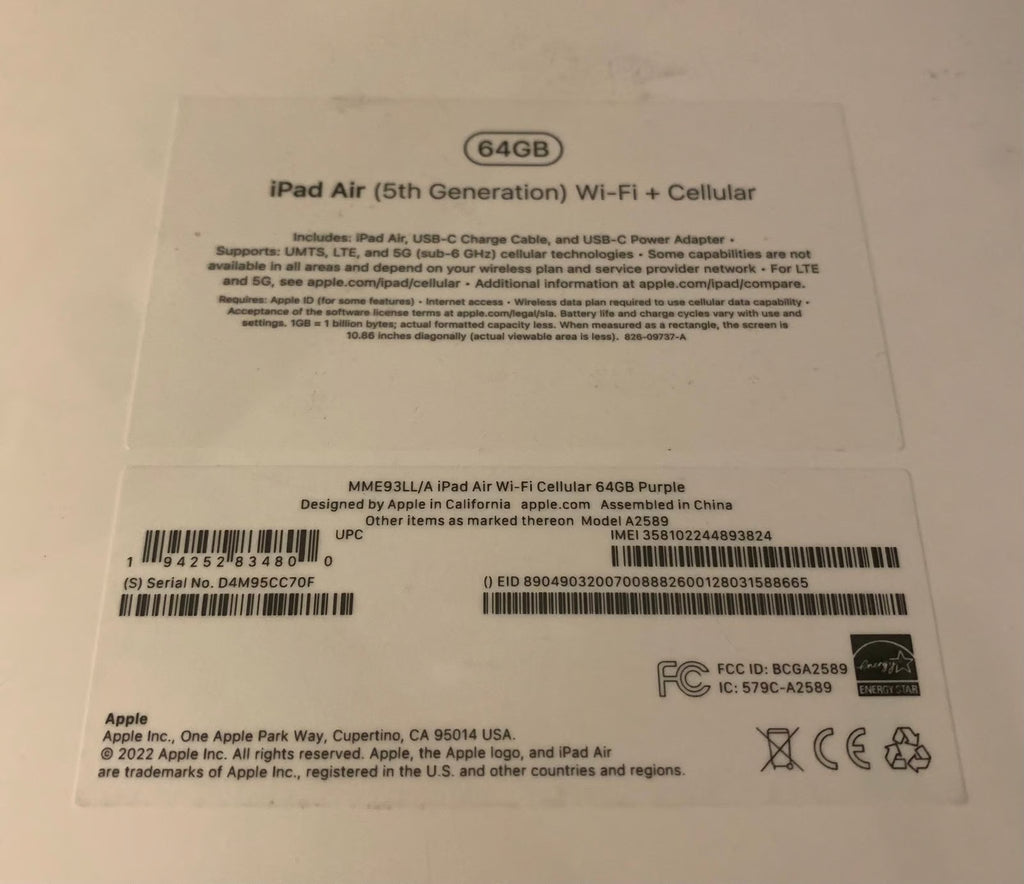 Apple iPad Air 5th Generation 64 GB in Purple-Brand New 8W91