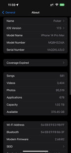 iPhone 14 Pro Max 1TB Unlocked - Graphite - 2 physical SIM Cards 87% battery 9E52