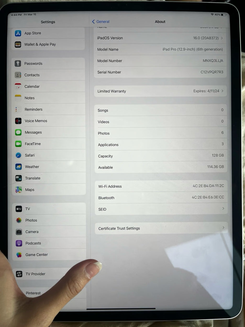 APPLE IPAD PRO 12.9 (6 GEN) wifi 8U73