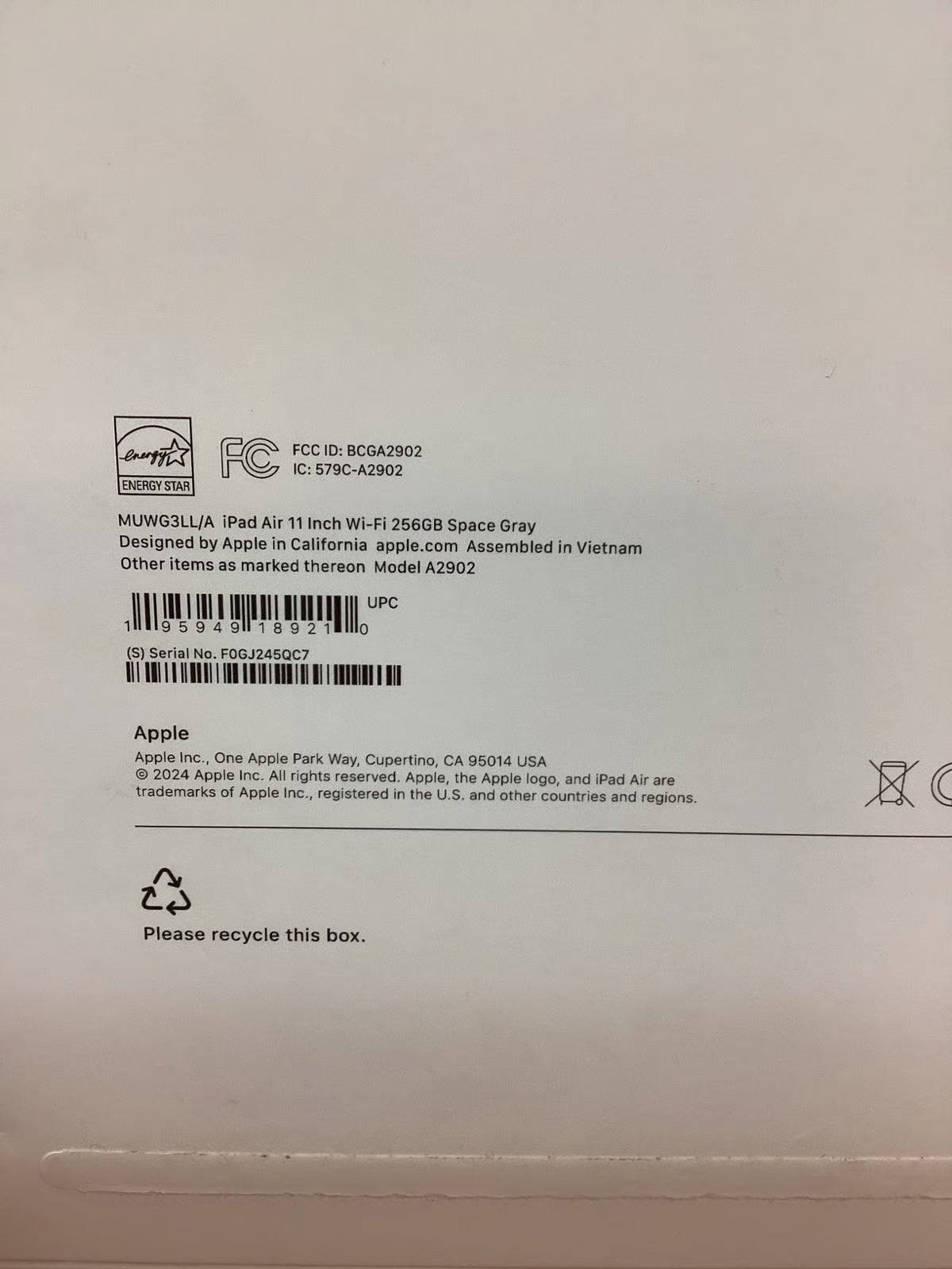 iPad Air 11 Inch 256GB WiFi in Space Gray 1F67