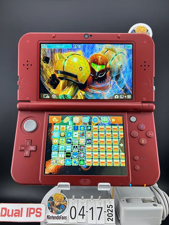 Dual IPS/ New 3DS XL Red w 128GB SD Card/Near Mint/ 1583/ US Seller