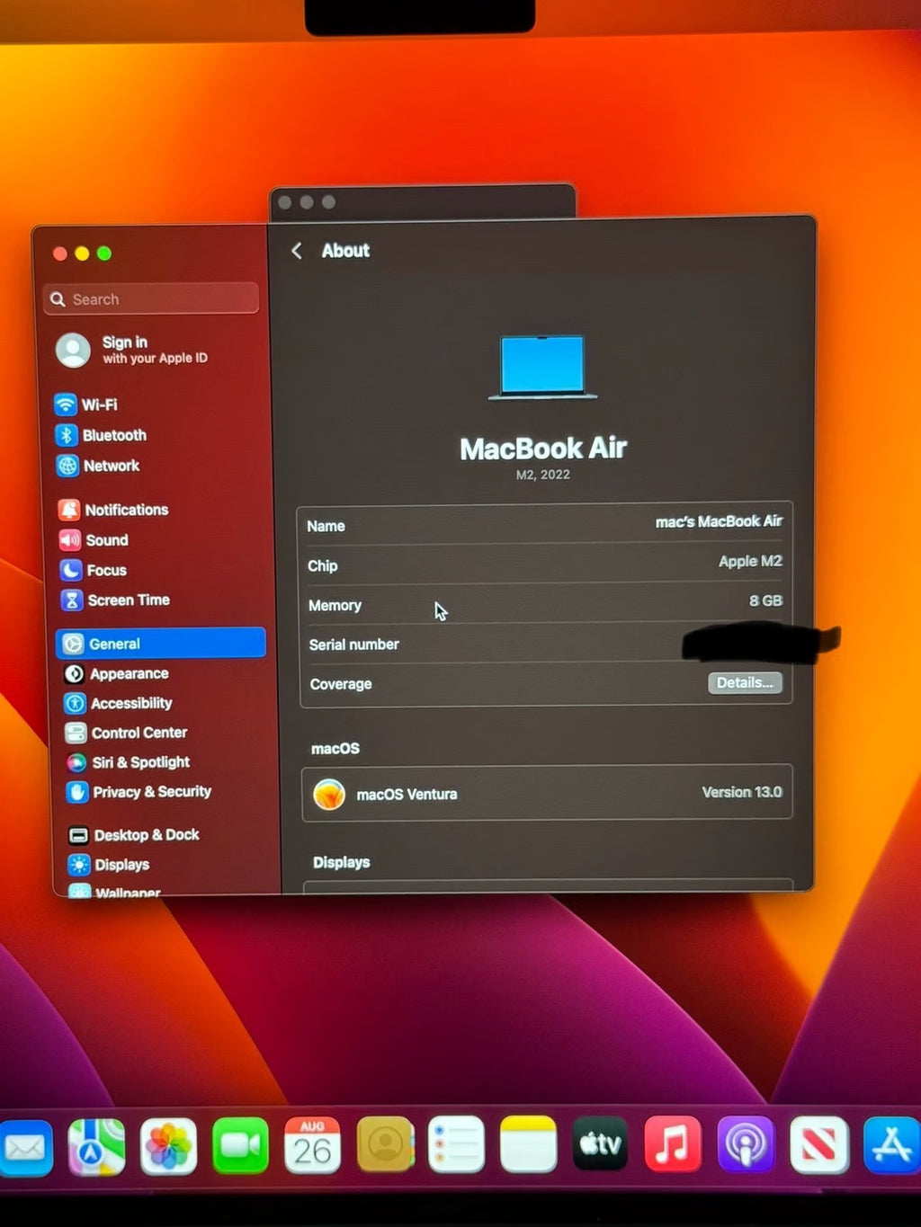 Apple Macbook Air 13in.  M2 3.49 GHz  256GB SSD(Midnight ) 9Y52