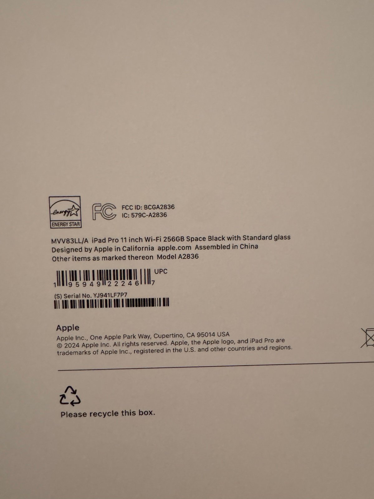 iPad Pro 11�?(M4) Wi-Fi 256GB Space Black with Standard Glass 1A87