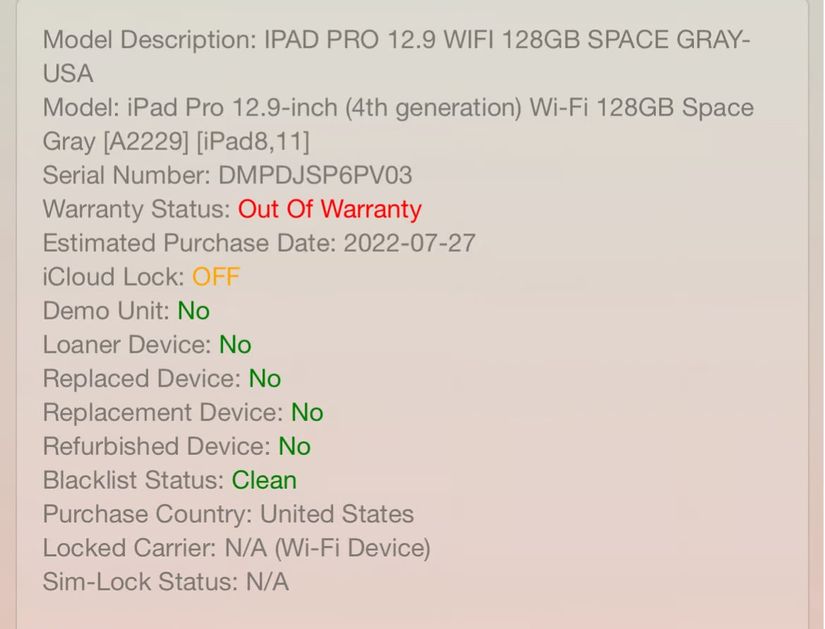 iPad pro 12.9 128gb wifi MDM BYPASSED 6J33
