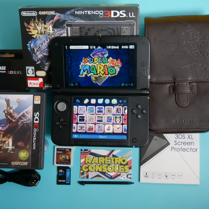 Nintendo 3DS XL Monster Hunter 4 Limited Edition W/ 32GB, Box, Charger & Games!