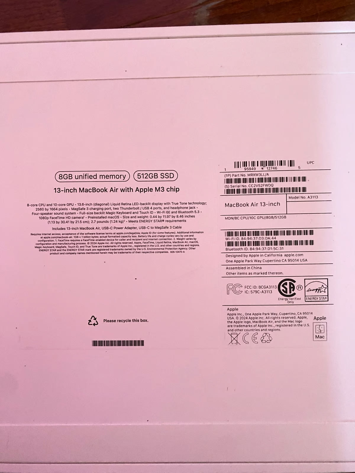 Apple MacBook Air 13 Laptop Starlight M3 Chip 8GB Ram 512GB SSD New 8X61