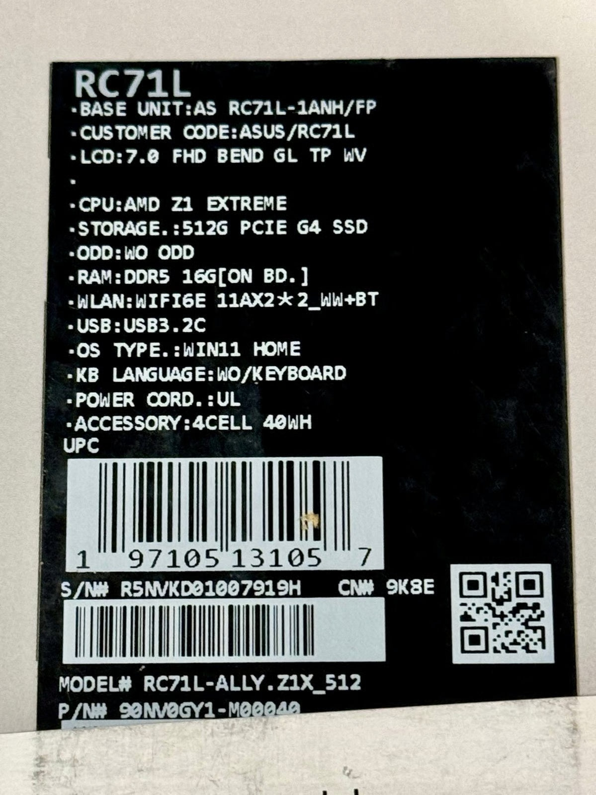 ASUS ROG Ally Z1 Extreme Handheld Gaming PC 512GB SSD 16GB RAM 7"" 1080p 120Hz 8A83