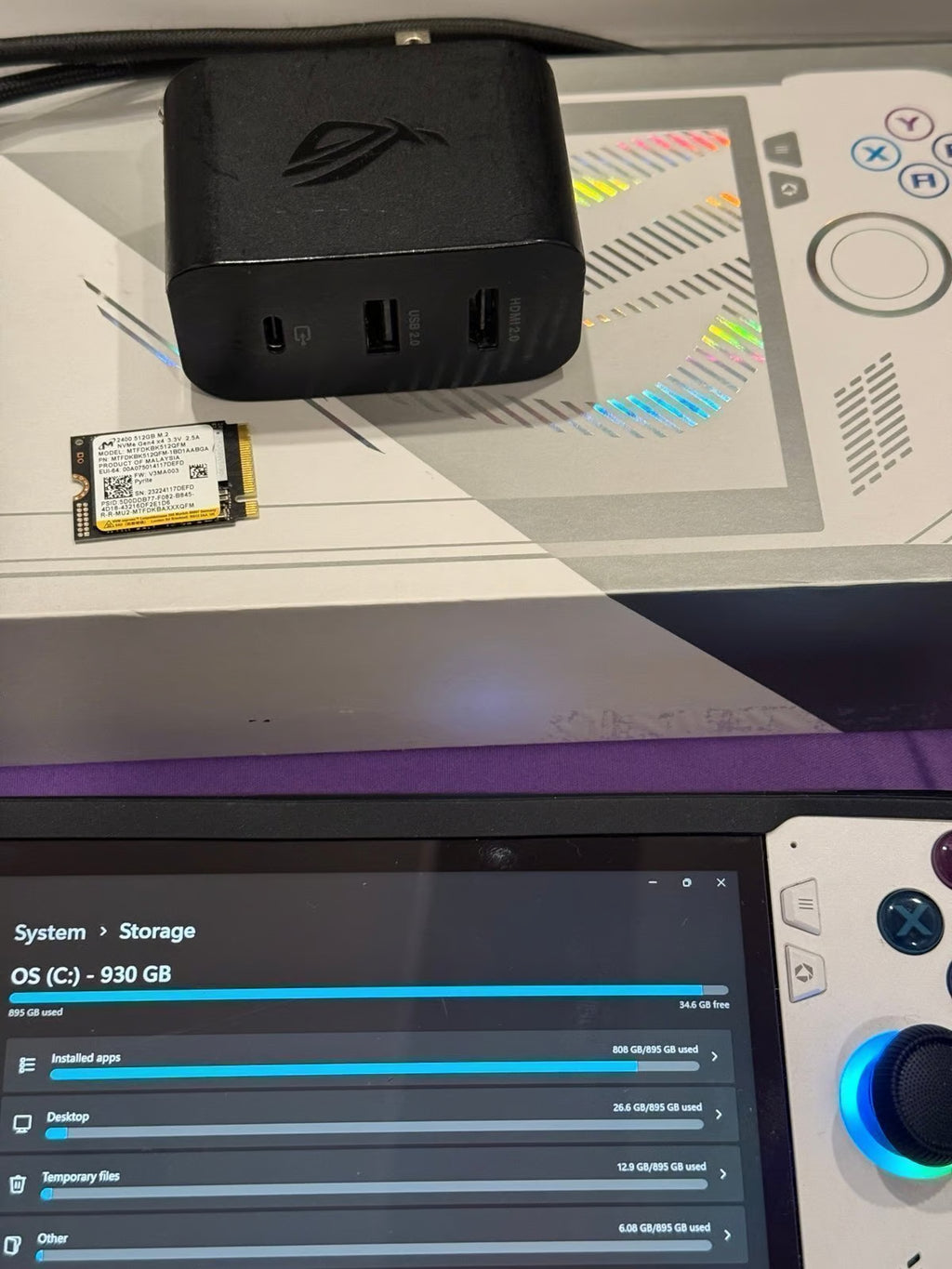 1TB ROG Ally Z1 w/ DBrand Case & Travel Cover w ASUS ROG 65W Charge Dock 5U97