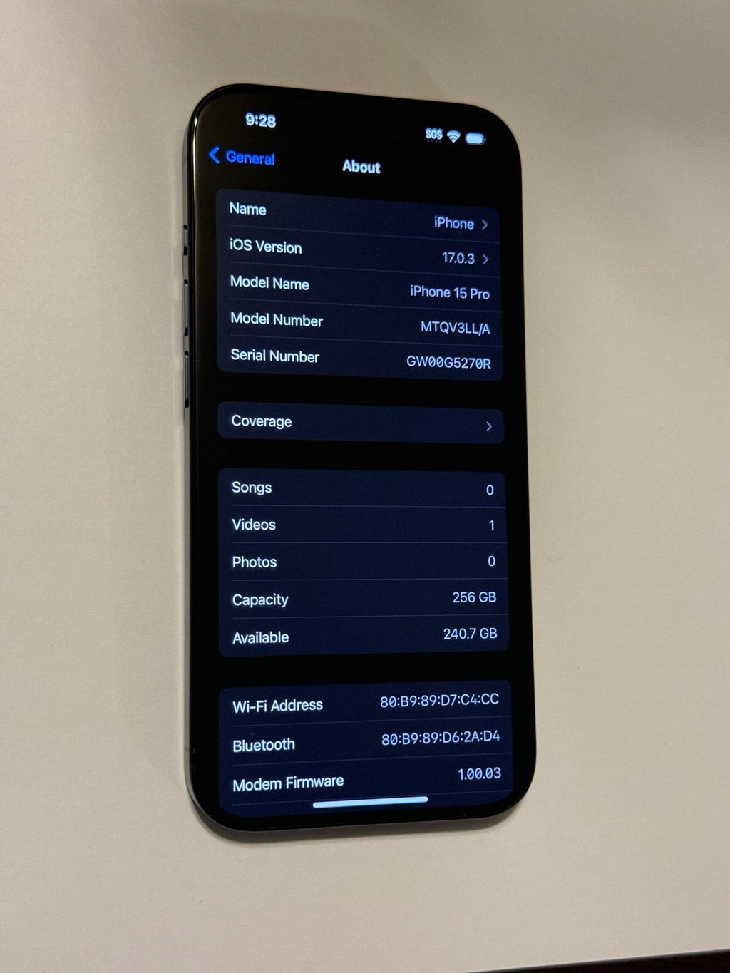 Apple iPhone 15 Pro (Unlocked) Blue Titanium / 256GB / like new 1U73