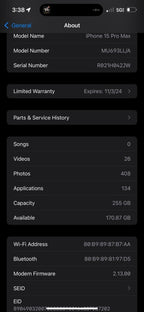 iPhone 15 Pro Max Unlocked - 128GB - Blue 3F77