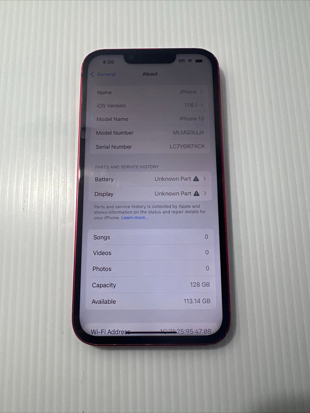 Apple iPhone 13 - 128 GB - Red (Unlocked) FAIR CONDITION 5W62