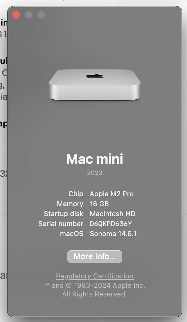 Apple Mac Mini M2 Pro 10-Core CPU 16-Core GPU 2023 16GB RAM 512GB SSD Storage 3Q59