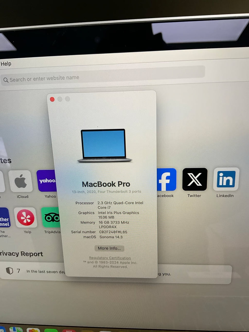 MacBook Pro 13鈥?2020 i7 16GB RAM 500GB SSD Excellent NEW OEM battery 7T21