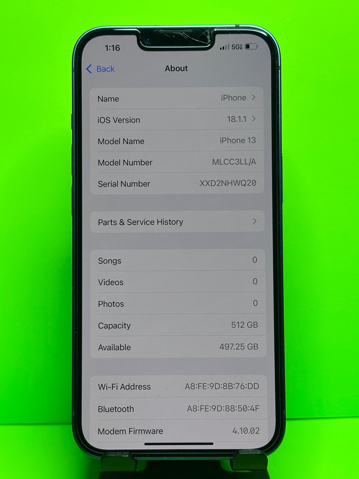 iPhone 13 in Blue 512gb Unlocked for Any Carrier 100% Battery Capacity 9T78