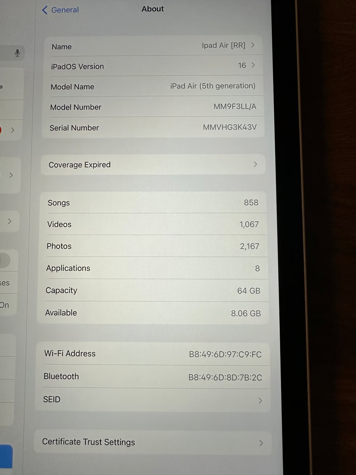 iPad Air 5th Gen 64GB WiFi 7S22