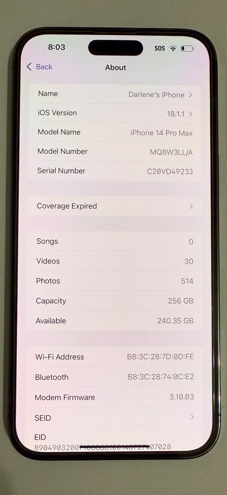 Pristine Unlocked Apple iPhone 14 Pro Max 256gb Purple & Cases 5M19