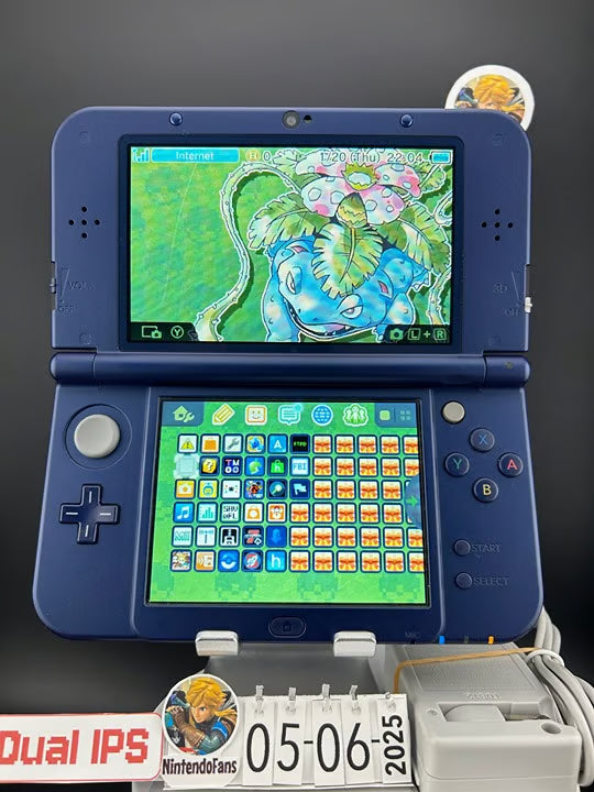 Dual IPS/New 3DS XL Blue w 128GB SD Card/Near Mint/ 6263/ US Seller